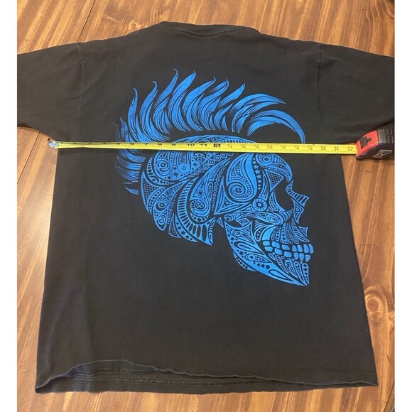 Vintage Neon Mohawk Skull Size Medium Black T-Shirt Short Sleeve 2 Sided Skulls - Picture 6 of 12